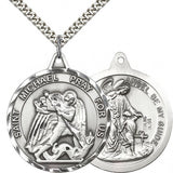 St. Michael the Archangel Medal, Sterling Silver - 24" 2.4mm Rhodium Plate Endless Chain