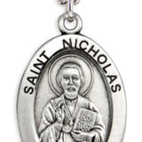 Men's St. Nicholas Necklace Oval Sterling Silver with Chain Options - 24" Sterling Silver Chain + Clasp