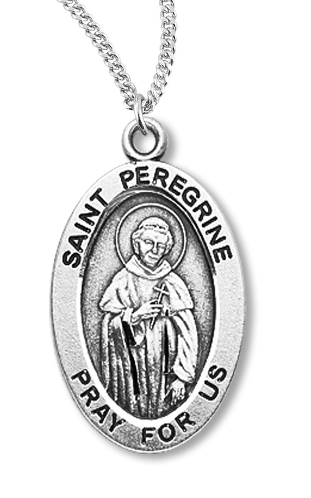 Women's/Boy's St. Peregrine Necklace Oval Sterling Silver with Chain - 20" 2.2mm Stainless Steel Chain with Clasp