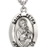 Men's St. Peter Necklace Oval Sterling Silver with Chain Options - 24" Sterling Silver Chain + Clasp