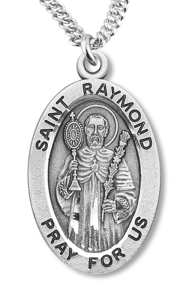 Boy's St. Raymond Necklace Oval Sterling Silver with Chain - 20" 2.2mm Stainless Steel Chain with Clasp