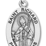 Boy's St. Richard Necklace Oval Sterling Silver with Chain - 20" 2.2mm Stainless Steel Chain with Clasp