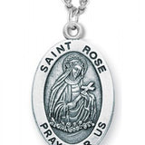 Women's St. Rose Necklace Oval Sterling Silver with Chain Options - 18" 1.8mm Sterling Silver Chain + Clasp
