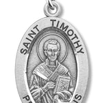 Boy's St. Timothy Necklace Oval Sterling Silver with Chain - 20" 2.2mm Stainless Steel Chain with Clasp