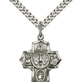 Women's / Boys Sterling Silver 5 Way Cross Pendant