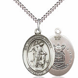 Women's Pewter Oval Guardian Angel Air Force Medal - 18" Rhodium Plated Medium Chain + Clasp