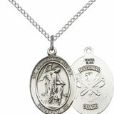 Women's Pewter Oval Guardian Angel National Guard Medal - 18" Rhodium Plated Medium Chain + Clasp