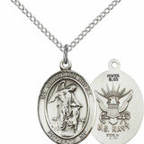 Women's Pewter Oval Guardian Angel Navy Medal - 18" Rhodium Plated Medium Chain + Clasp
