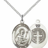 Women's Pewter Oval St. Benedict Medal - 18" Rhodium Plated Medium Chain + Clasp