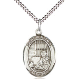 Women's Pewter Oval St. Benjamin Medal - 18" Rhodium Plated Medium Chain + Clasp