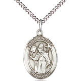 Women's Pewter Oval St. Boniface Medal - 18" Rhodium Plated Medium Chain + Clasp