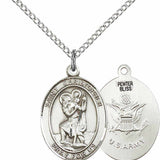 Women's Pewter Oval St. Christopher Army Medal - 18" Rhodium Plated Medium Chain + Clasp