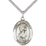 Women's Pewter Oval St. Christopher Medal - 18" Rhodium Plated Medium Chain + Clasp