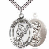 Women's Pewter Oval St. Christopher Softball Medal - 24" 2.4mm Rhodium Plate Chain + Clasp
