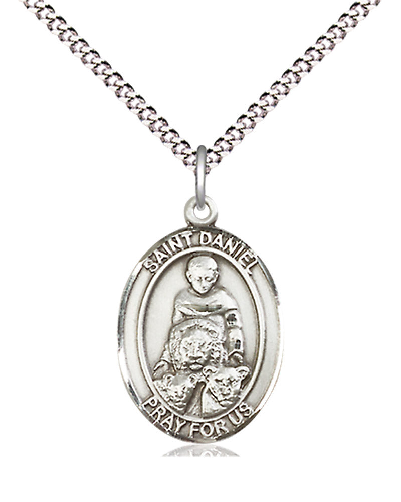 Women's Pewter Oval St. Daniel Medal - 18" Rhodium Plated Medium Chain + Clasp