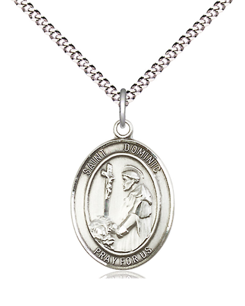 Women's Pewter Oval St. Dominic De Guzman Medal - 18" Rhodium Plated Medium Chain + Clasp