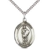 Women's Pewter Oval St. Florian Medal - 18" Rhodium Plated Medium Chain + Clasp