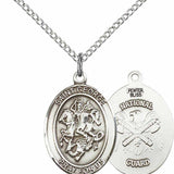 Women's Pewter Oval St. George National Guard Medal - 18" Rhodium Plated Medium Chain + Clasp