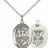 Women's Pewter Oval St. George Navy Medal - 18" Rhodium Plated Medium Chain + Clasp