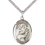 Women's Pewter Oval St. Jason Medal - 18" Rhodium Plated Medium Chain + Clasp