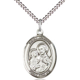 Women's Pewter Oval St. Joseph Medal - 18" Rhodium Plated Medium Chain + Clasp