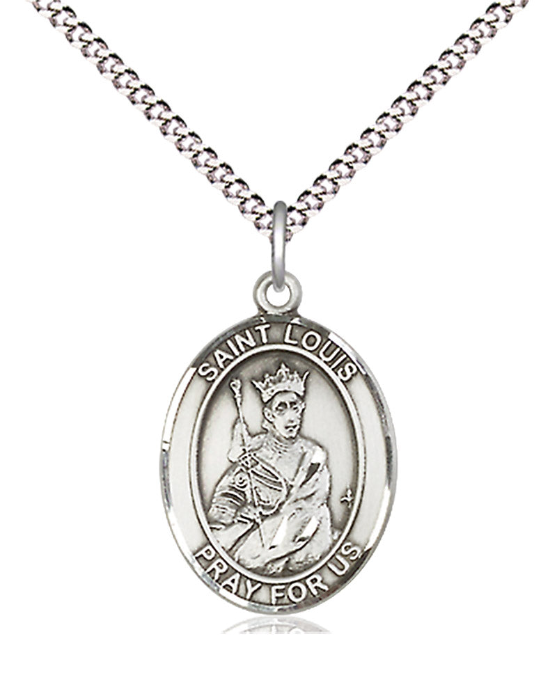 Women's Pewter Oval St. Louis Medal - 18" Rhodium Plated Medium Chain + Clasp