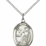 Women's Pewter Oval St. Luke the Apostle Medal - 18" Rhodium Plated Medium Chain + Clasp