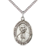 Women's Pewter Oval St. Marcellin Champagnat Medal - 18" Rhodium Plated Medium Chain + Clasp