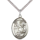 Women's Pewter Oval St. Mark the Evangelist Medal - 18" Rhodium Plated Medium Chain + Clasp