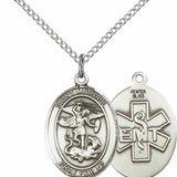 Women's Pewter Oval St. Michael EMT Medal - 18" Rhodium Plated Medium Chain + Clasp