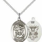 Women's Pewter Oval St. Michael Navy Medal - 18" Rhodium Plated Medium Chain + Clasp