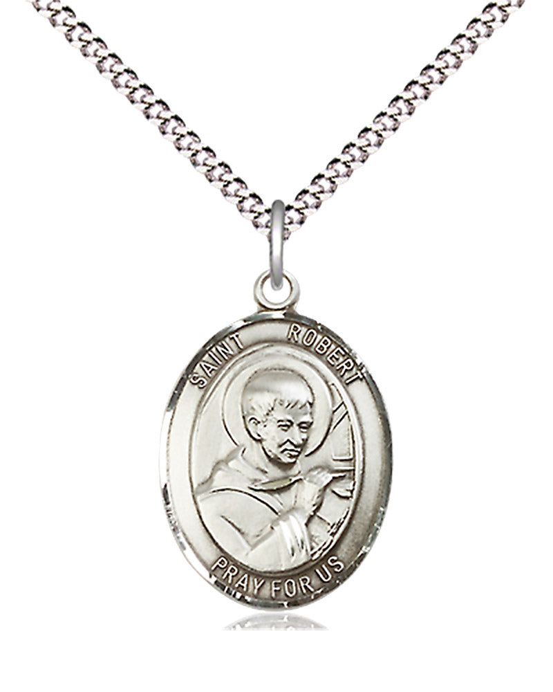 Women's Pewter Oval St. Robert Bellarmine Medal - 18" Rhodium Plated Medium Chain + Clasp