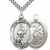 Women's Pewter Oval St. Sebastian Softball Medal - 24" 2.4mm Rhodium Plate Chain + Clasp
