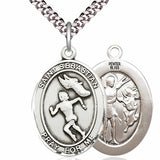 Women's Pewter Oval St. Sebastian Track and Field Medal - 24" 2.4mm Rhodium Plate Chain + Clasp