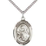 Women's Pewter Oval St. Theresa Medal - 18" Rhodium Plated Medium Chain + Clasp