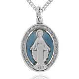 Women's Sterling Silver Oval Blue Enamel Miraculous Medal