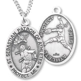 Women's Sterling Silver Saint Sebastian Softball Oval Necklace - 18" 1.8mm Sterling Silver Chain + Clasp