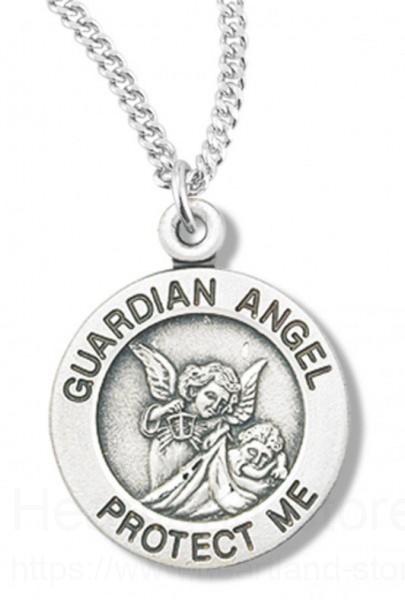 18-Inch Rhodium Plated Necklace with 6mm Jet Birthstone Beads and Sterling Silver Guardian Angel w/Child Charm. 