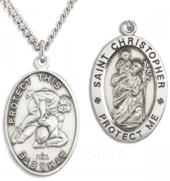 USA Made Heartland Mens Sterling Silver Saint Christopher Soccer Oval Medal Chain Choice