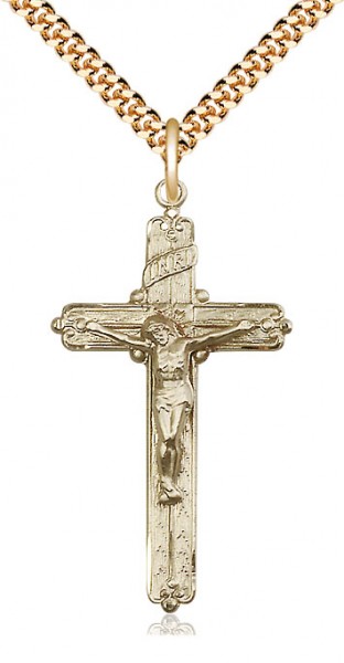 14k Gold Filled Crucifix Pendant - 24&quot; 2.4mm Gold Plated Endless Chain