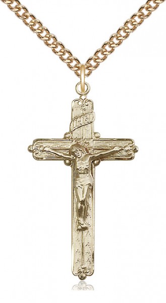 14k Gold Filled Crucifix Pendant - 24&quot; 2.2mm Gold Filled Chain with Clasp