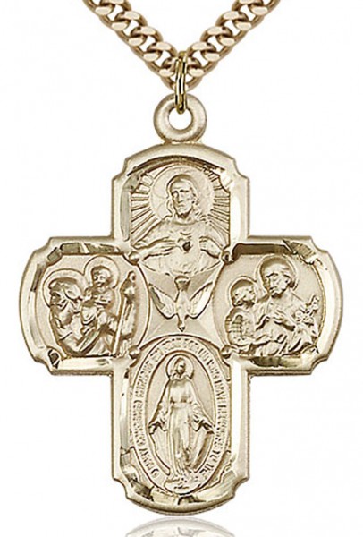 4 Way Cross Pendant, Gold Filled - 24&quot; 2.4mm Gold Plated Endless Chain