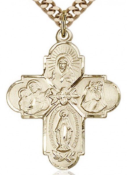 4 Way Cross Pendant, Gold Filled - 24&quot; 2.4mm Gold Plated Chain + Clasp