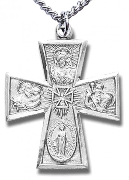 Men's Sterling Silver Maltese Tip 4 Way Cross Necklace with Chain Options - 24&quot; 3mm Stainless Steel Chain + Clasp