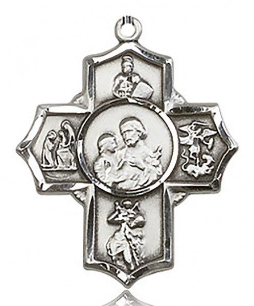 5 Way Cross Firefighter Medal, Sterling Silver - No Chain