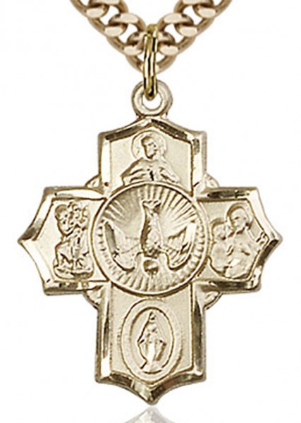 5 Way Cross Pendant, Gold Filled - 24&quot; 2.4mm Gold Plated Chain + Clasp