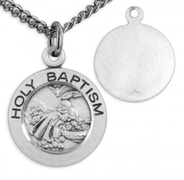 Women's Sterling Silver Small Baptism Necklace Round with Chain Options - 18&quot; 1.8mm Sterling Silver Chain + Clasp