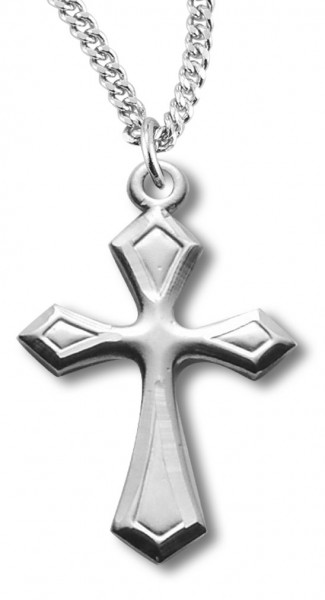 Women's Sterling Silver Beveled Edge Cross Necklace with Chain Options - 18&quot; 1.8mm Sterling Silver Chain + Clasp