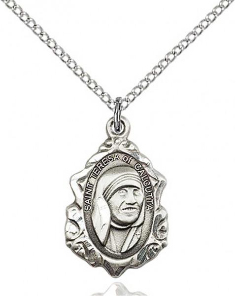 St. Teresa of Calcutta Medal, Sterling Silver - 18&quot; 1.2mm Sterling Silver Chain + Clasp