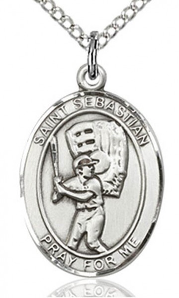 Boy's Sterling Silver Saint Sebastian Baseball Medal - 18&quot; Lite Rhodium Plate Chain + Clasp